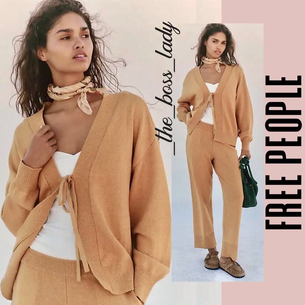 Free People sweater set co-ord matching set pants knit cozy boho XS